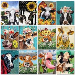GATYZTORY-Peinture acrylique par numéros peinture à la main vache acrylique dessin de bétail sur