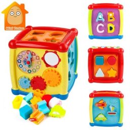 Boîte à jouets musicaux multifonctions pour bébés électronique horloge blocs géométriques tri de