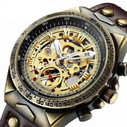 Montre mécanique en cuir pour homme montre-bracelet de sport montres bronze transparent