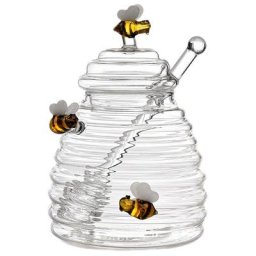 Réservoir à miel en verre mignon outils de cuisine récipient de stockage du miel avec trempette