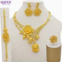 Ensemble de bijoux pour femmes collier Bracelet couleur or Rose pour fête de mariage boucles