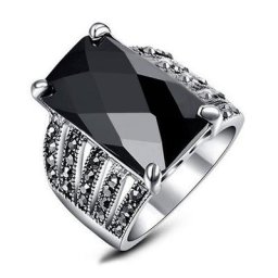 Bague punk plaquée argent pour femme bijoux de mode avocat look vintage noir mosaïque grand