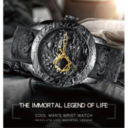 Montre de sculpture de dragon en or de luxe pour hommes montres à quartz étanche grand cadran