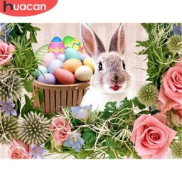 HUACAN – peinture diamant thème lapin broderie complète 5D mosaïque d'animaux œufs de pâques