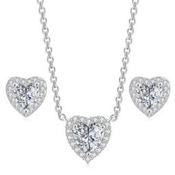 Ensemble de bijoux en forme de cœur pour femmes collier en cristal boucles d'oreilles couleur