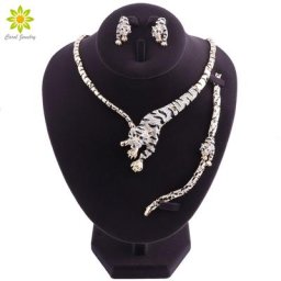 Ensemble de bijoux pendentif léopard pour femme cristal or document collier boucles d'oreilles