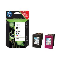 Cartouches d'encre HP 301 pack de 2 : noire + trois couleurs authentiques (N9J72AE)