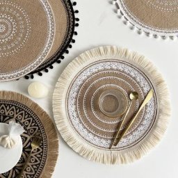 Tapis isolant tressé bohème sous-verres nordiques en coton tissé à la main rond décoration de