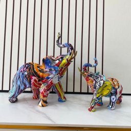 NORTHEUINS – peinture en résine d'éléphants Statues d'art Graffiti Figurines d'animaux maison