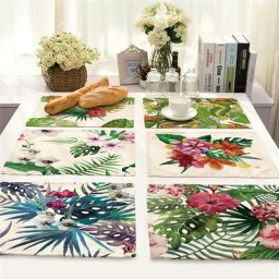 Napperon à motif de plantes tropicales Monstera sous-verre tapis de table à manger tampon de lin
