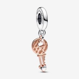 Charm Pendant Clé&Cœur Coulissant Bicolore