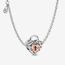 Collier Composé Cœur Séparable Cadenas Bicolore