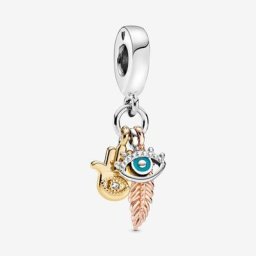 Charm Pendant Spiritualité Main de Fatma, Œil qui voit tout&Plume