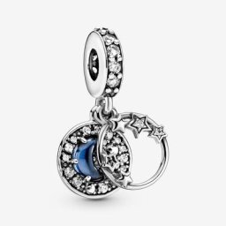 Charm Pendant Ciel Nocturne Bleu Croissant de Lune&Étoiles