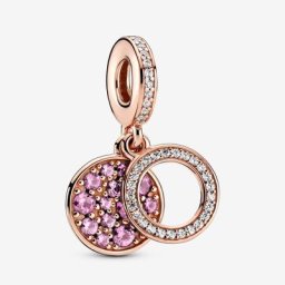 Charm Pendant Double Disque Rose Scintillant