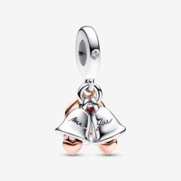 Charm Pendant Double Cloches de Mariage Bicolore