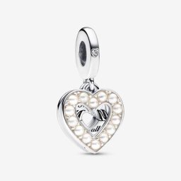 Charm Pendant Double Cœur Blanc Nacré