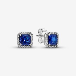Clous d'Oreilles Halo Scintillant Carrés Bleus