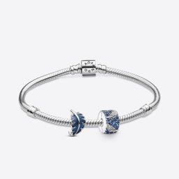 Bracelet Composé Plume Courbe Bleue et Clip Plume