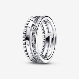 Bague Pavé&motifs perlés Signature
