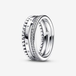 Bague Pavé&motifs perlés Signature