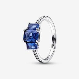 Bague Scintillante Trio de Pierres Rectangulaires Bleues