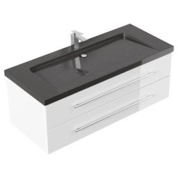Meuble SDB Damo en blanc brillant avec simple vasque en granit India Black 130cm