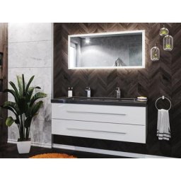 Ensemble de SDB Damo 130 2 pcs incl. granit India Black 2 trous robinet en blanc