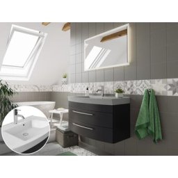Meubles de SDB Opus 100cm avec façade arrondie en noir satiné & miroir à LED