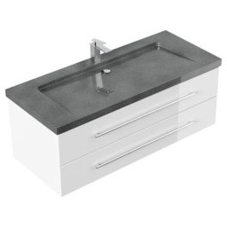 Meuble SDB Damo en blanc brillant avec simple vasque en granit G654 130cm