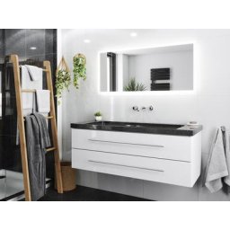 Damo avec vasque en granit Galaxy Black 130cm sans pré-perçage & miroir à LED