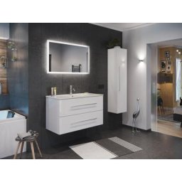 Ensemble de SDB Firenze 100 (3 Pièces/A) en blanc brillant avec miroir LED
