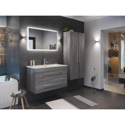Ensemble de SDB Firenze 100 (4 Pièces/B) en décor chêne argenté avec miroir LED