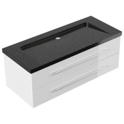 Meuble SDB Damo avec vasque en granit Galaxy Black 130cm sans pré-perçage