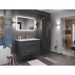 Ensemble de SDB Firenze 100 (4 Pièces/B) en anthracite satiné avec miroir LED