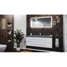 Ensemble de SDB Damo 130 2 pcs incl. granit G654 1 trou robinet blanc brillant