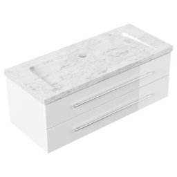 Meuble SDB Damo blanc avec vasque en marbre Carrara White 130cm sans pré-perçage