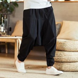 Pantalon sarouel en coton pour hommes solide taille élastique Streetwear jogging Baggy