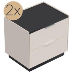 2x Tables de chevet Artem 60cm B avec 2 tiroirs SoftClose Creme Graphite