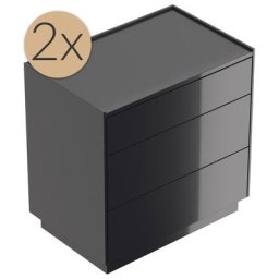 2x Tables de chevet Lux XL 70cm avec 3 tiroirs Push to Open Graphite brillant
