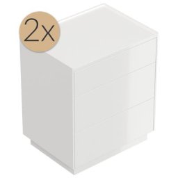 2x Tables de chevet Lux L 60cm avec 3 tiroirs Push to Open Blanc brillant