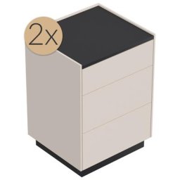 2x Tables de chevet Lux M 50cm avec 3 tiroirs Push to Open Creme Graphite