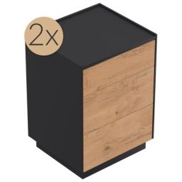 2x Tables de chevet Lux M 50cm avec 3 tiroirs Push to Open Oak