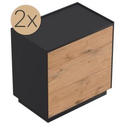2x Tables de chevet Lux XL 70cm avec 3 tiroirs Push to Open Oak