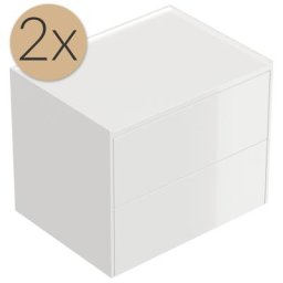 2x Tables de chevet Somnia L 60cm A avec 2 tiroirs Push to Open Blanc brillant