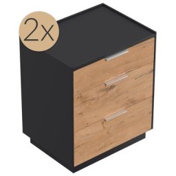 2x Tables de chevet Tamilis 60cm avec 3 tiroirs SoftClose Oak
