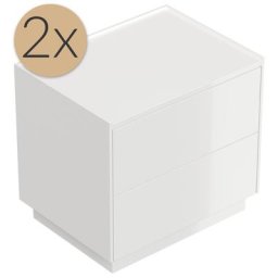 2x Tables de chevet Concepto L 60cm B avec 2 tiroirs Push to Open Blanc brillant