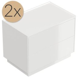 2x Tables chevet Concepto XL 70cm B avec 2 tiroirs Push to Open Blanc brillant