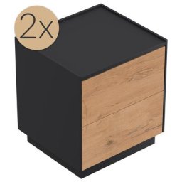 2x Tables de chevet Concepto M 50cm B avec 2 tiroirs Push to Open Oak