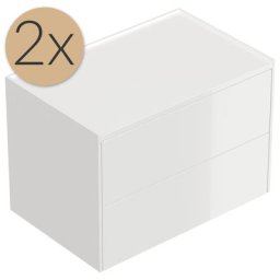 2x Tables de chevet Somnia XL 70cm A avec 2 tiroirs Push to Open Blanc brillant